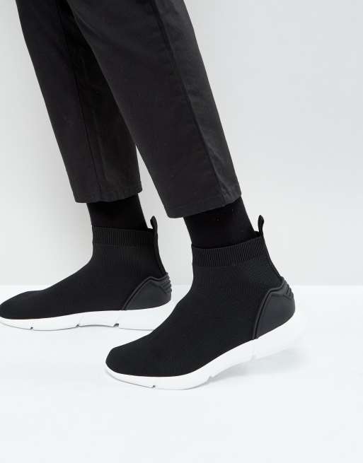 ASOS Slip On Sock Boot Sneakers In Black Knit