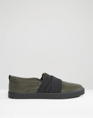 ASOS Slip On Trainers in Khaki With 