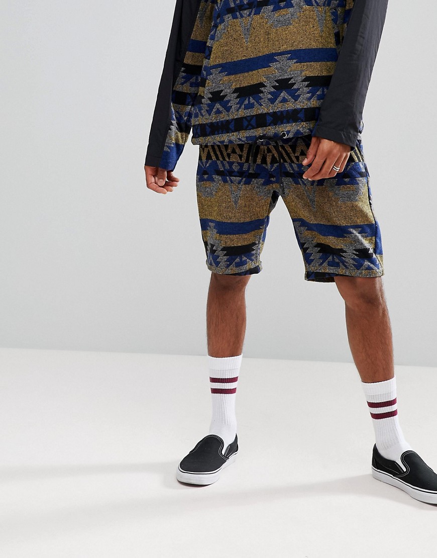 ASOS – Smala shorts i tungt aztekmönstrat tyg – Del av set-Marinblå