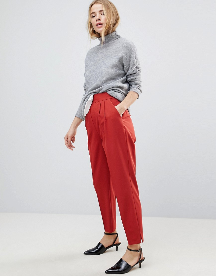Asos Design - Asos - smaltoelopende broek met hoge taille-bruin