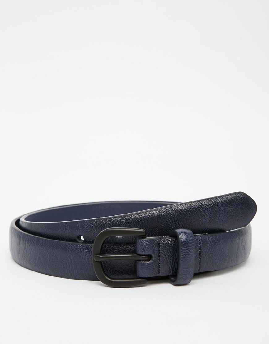 ASOS Smart Belt In Navy Faux Leather-Blue
