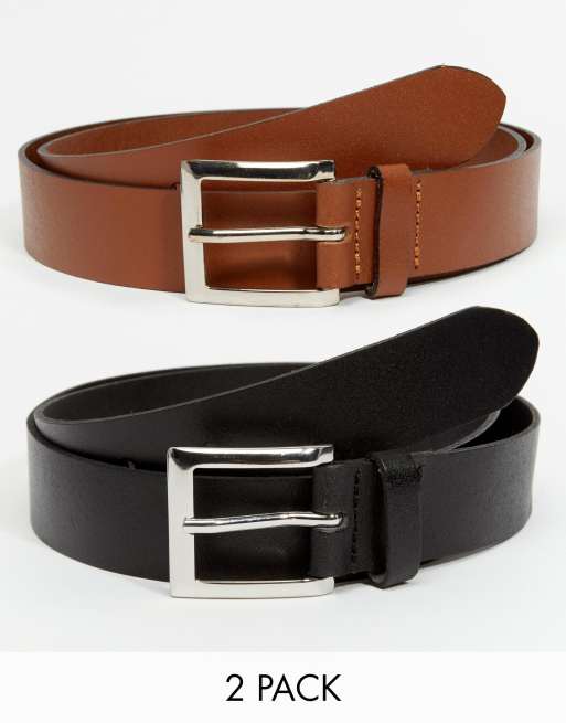 Asos Smart Leather Belt In Black Tan 2 Pack Save Asos