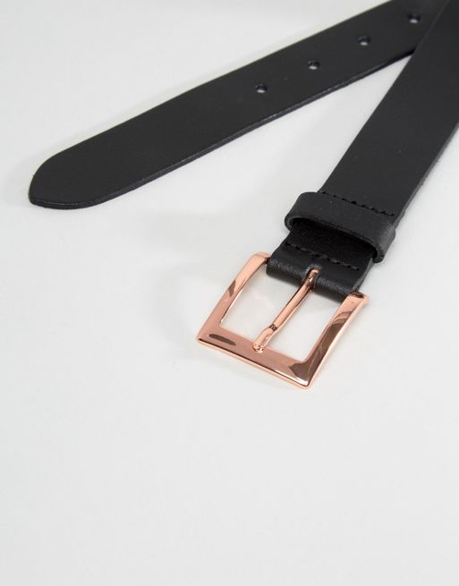 ASOS Leather Belt With Rose Gold Buckle in Brown for Men