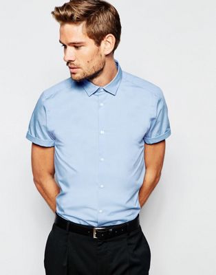 ASOS Smart Shirt In Powder Blue With Short Sleeves In Regular Fit | ASOS