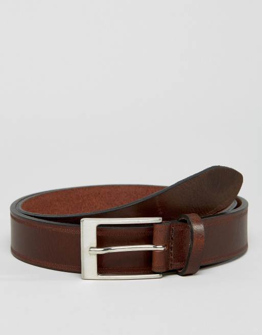 ASOS Smart Slim Leather Belt in Brown With Edge Emboss | ASOS