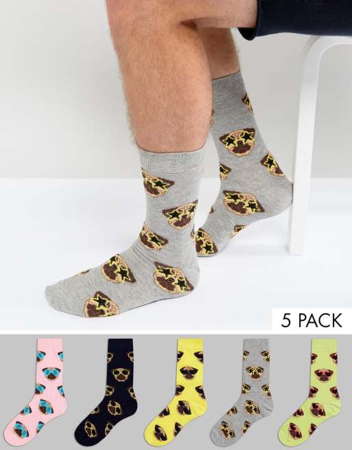 ASOS Socken mit Mops mit Sonnenbrille, 5erPack ASOS