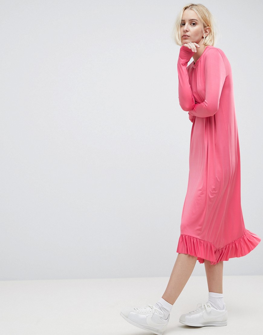 ASOS - Soepelvallende drouser-jurk met ruches-Roze