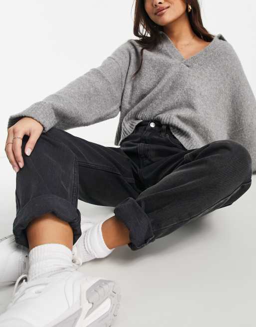 ASOS - Soepelvallende mom jeans in verwassen zwart , 4 van 4