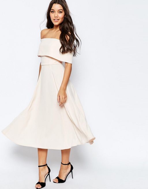 ASOS | ASOS Soft Off The Shoulder Bardot Midi Prom Dress