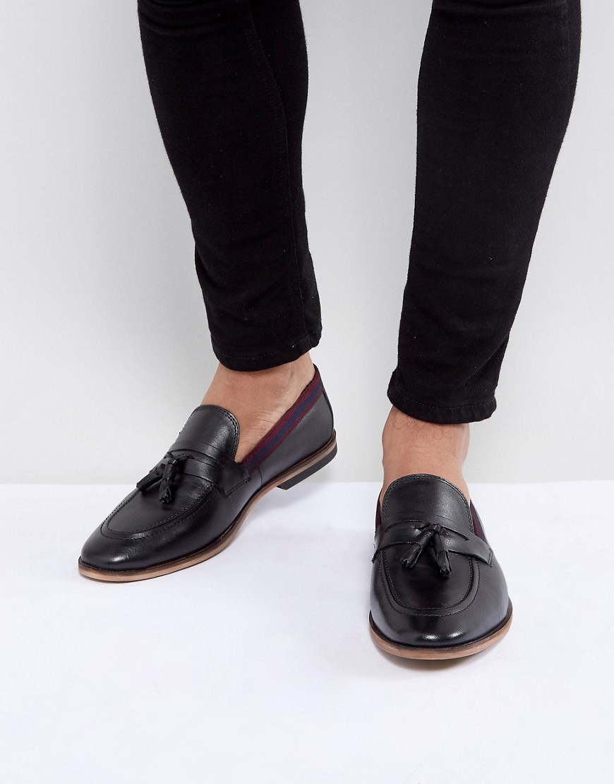 ASOS - sorte loafers i læder med kvast og tape