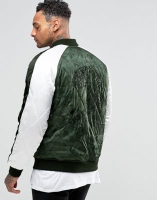 ASOS Bomber Jacket with Tiger Embroidery in Black