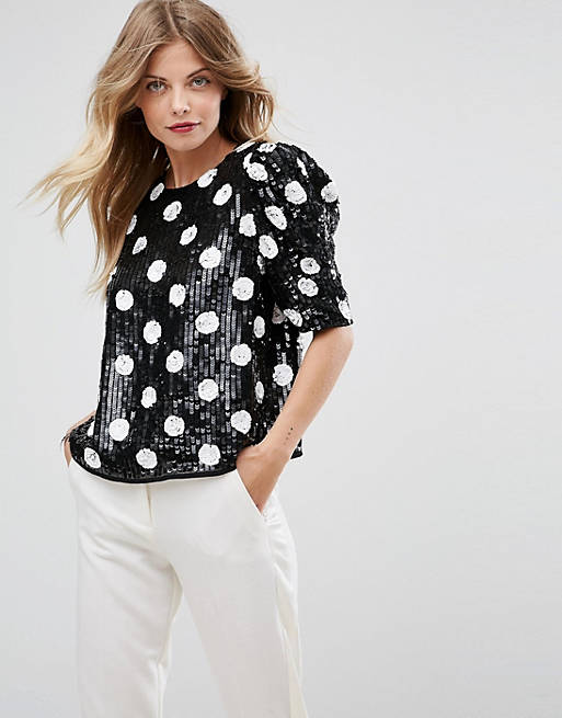 ASOS Spot Sequin Tee with Puff Sleeve
