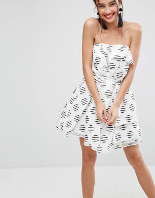 ASOS Spot Stripe Bandeau Prom Mini Dress-Multi