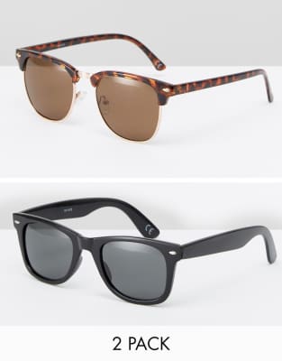 ASOS DESIGN ASOS Square and Retro Sunglasses 2 Pack In Black and Tort SAVE-Multi