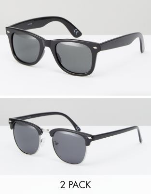 ASOS DESIGN ASOS Square and Retro Sunglasses 2 Pack In Black SAVE