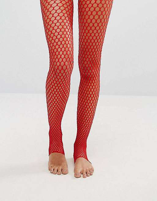 ASOS Stirrup Fishnet Tights In Red