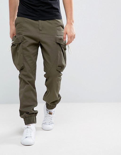 ASOS Straight Cargo Trousers With Rope Ties In Khaki | ASOS