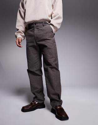 Asos Design Asos Straight Leg Dress Pants In Brown Houndstooth Plaid - Part Of A Set-gray