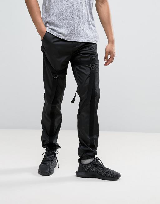 ASOS Straight Nylon Joggers With Strapping Detail In Black