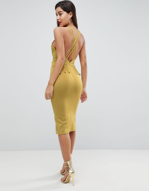 asos design cowl back strappy drape midaxi in olive