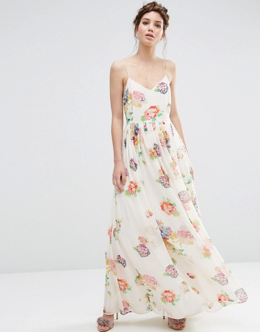 ASOS Strappy Pleated Maxi Dress in Floral Print | ASOS
