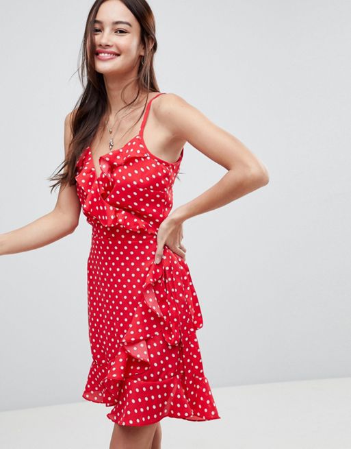 ASOS Strappy Spot Ruffle Wrap Mini Dress | ASOS