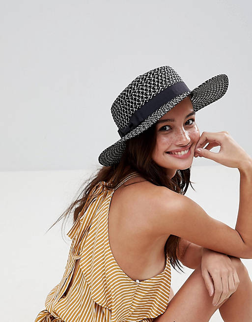 ASOS Straw Boater with Bow Detail in Mono