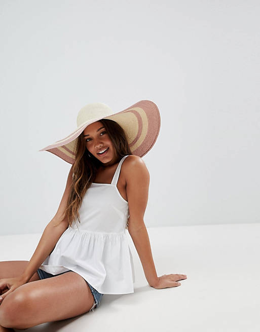 ASOS Straw Floppy Hat with Metallic Brim and Size Adjuster