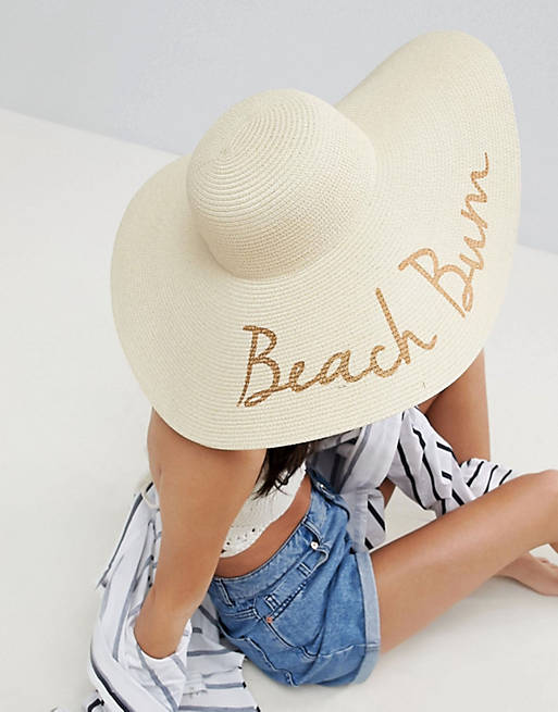 ASOS Straw Floppy Hat with Slogan and Size Adjuster