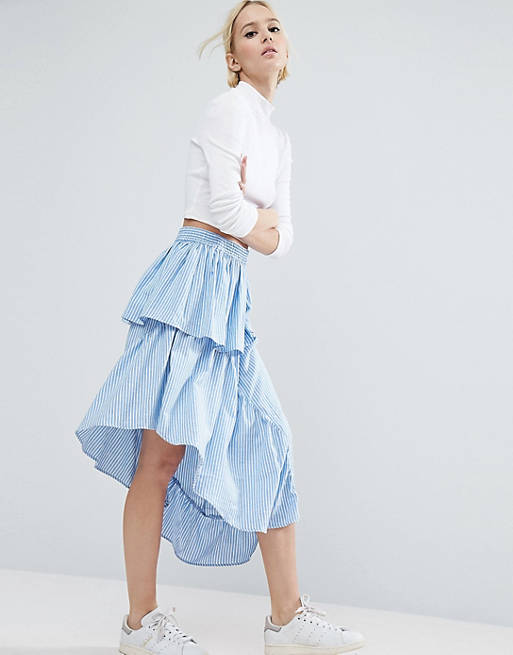 ASOS Stripe Midi Skirt with Deconstructed Detail