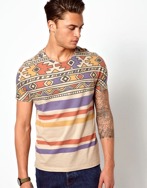 ASOS | ASOS Stripe T-Shirt with Aztec Pattern