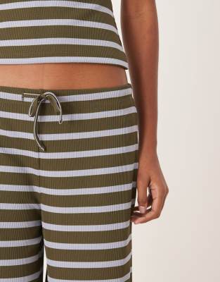 Asos Design Asos Striped Wide Leg Mid Rise Pants In Green