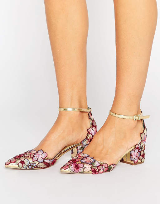 Embroidered flower outlet heels