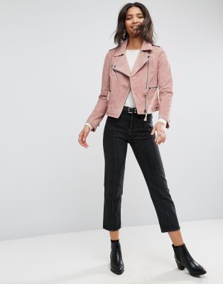 pink suedette biker jacket