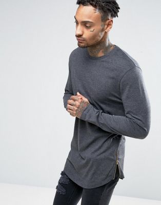 ASOS Super Longline T-shirt With Half Sleeve And High Neck With Seam Detail  in Grey for Men