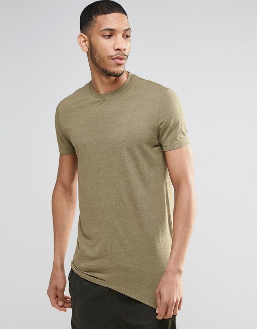 ASOS Super Longline T-Shirt With Asymmetric Hem In Linen Look
