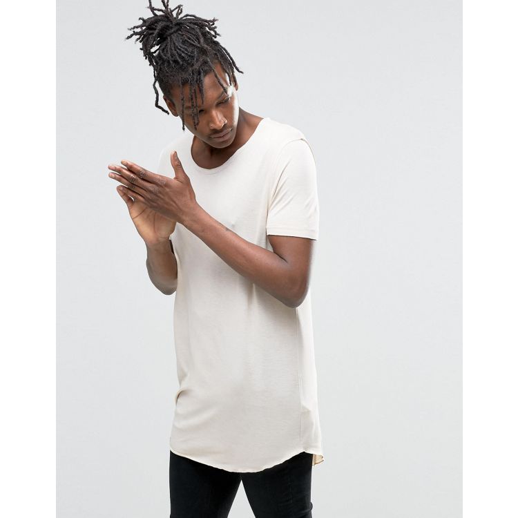 ASOS Super Longline T-Shirt With Raw Asymmetric Hem And Scoop Neck In Drape  Fabric