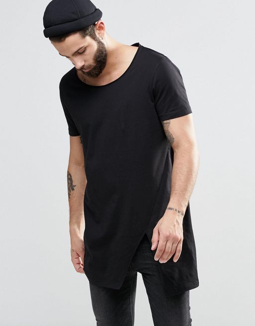 ASOS Super Longline T-shirt With Extra Long Side Splits And Raw Edges In  White for Men