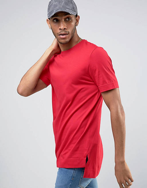 ASOS Super Longline T-Shirt With Stepped Hem In Red