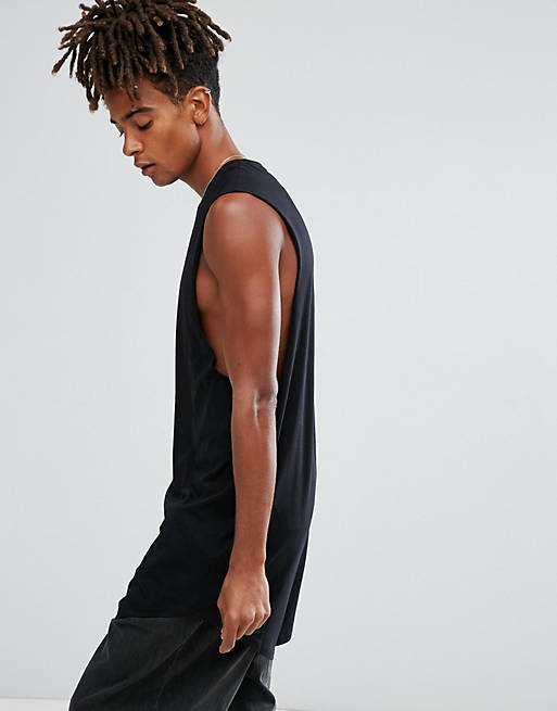 ASOS Super Longline Tank With Dropped Armhole And Curve Hem In Black | ASOS