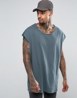 ASOS Super Oversized Sleeveless T-Shirt With Raw Edge And Scoop Neck In Slate