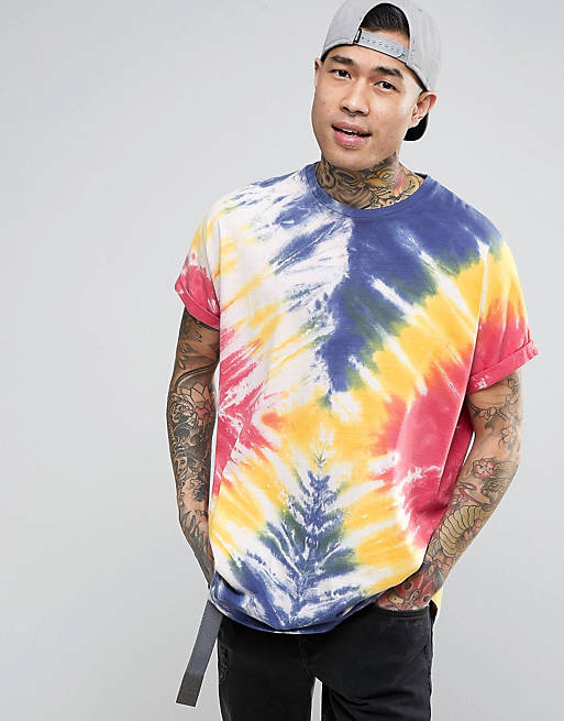 ASOS Super Oversized T-Shirt With Roll Sleeve And Bright Tie Dye Wash