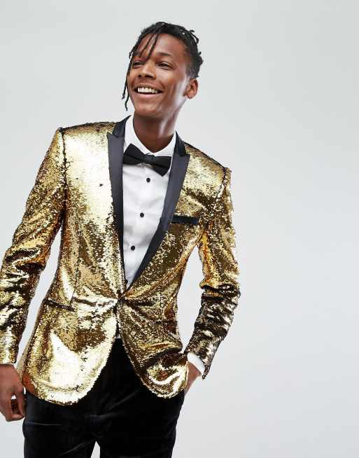 ASOS Super Skinny Blazer In Gold Reversible Sequins | ASOS