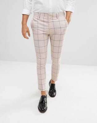 trousers asos cropped skinny smart crop super jeans putty windowpane check chinos