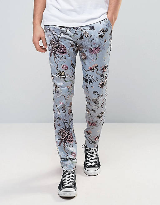 ASOS Super Skinny Floral Trousers In Sateen Fabric