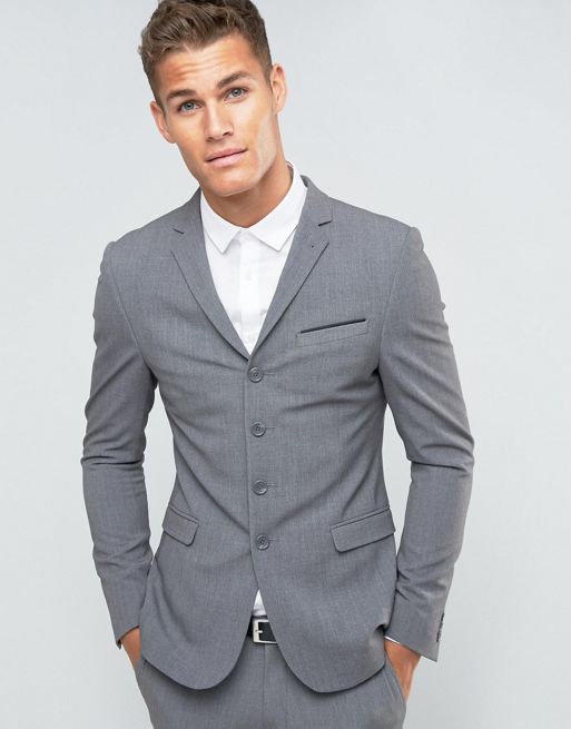 ASOS Super Skinny Four Button Suit Jacket in Grey | ASOS