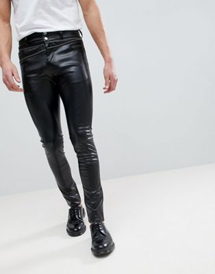 black faux leather skinny jeans
