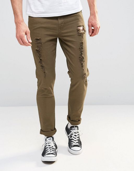 Asos Super Skinny Jeans With Heavy Rips Asos 