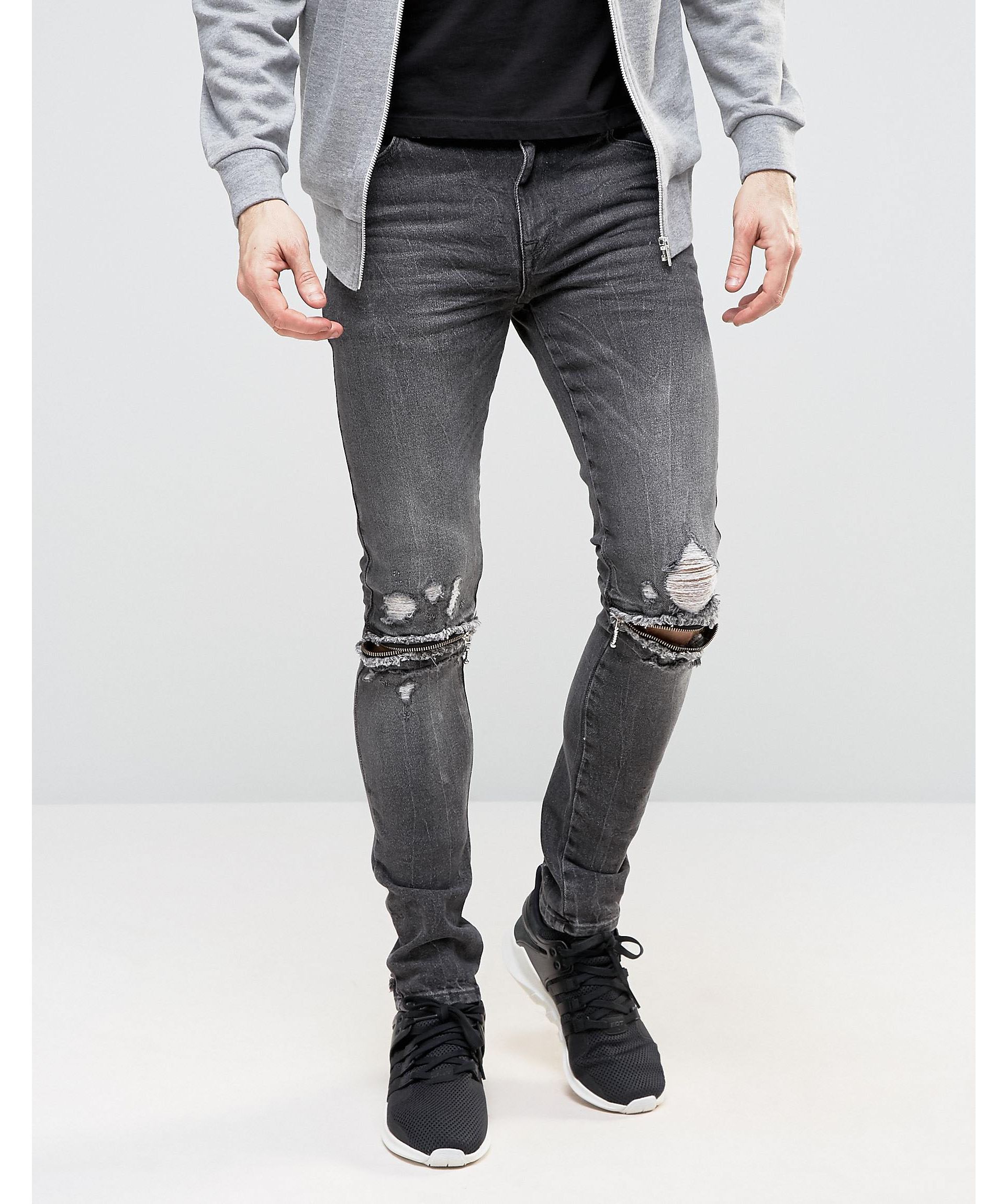 Серые рваные джинсы мужские