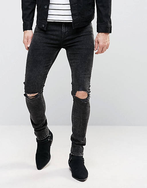 ASOS Super Skinny Jeans With New Knee Rips In Washed Black | ASOS